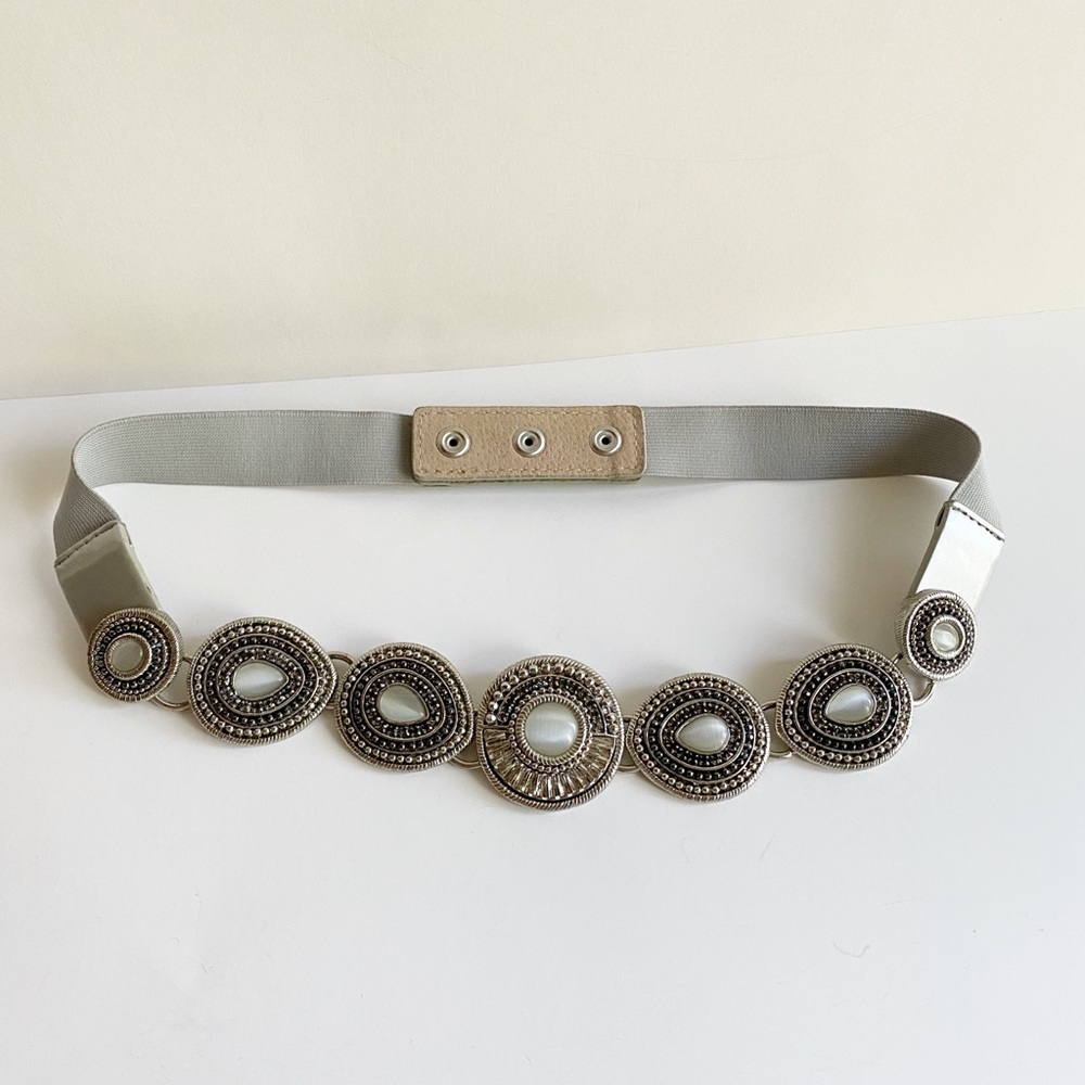 Vintage Gray Elastic Belt With Rhinestones - Picture 8 of 9